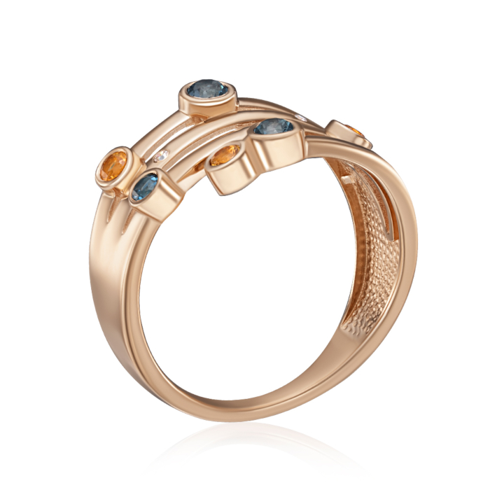 Золота каблучка з міксом напівдорогоцінного каміння. Артикул 530490/01/0/16002