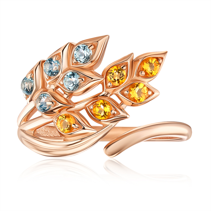 Золота каблучка з топазом та цитрином. Артикул 530494/01/0/16150