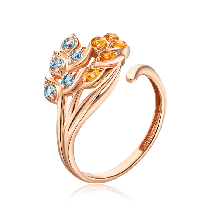Золота каблучка з топазом та цитрином. Артикул 530494/01/0/16150