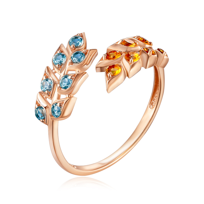 Золотое кольцо с топазом и цитрином. Артикул 530495/01/0/16150