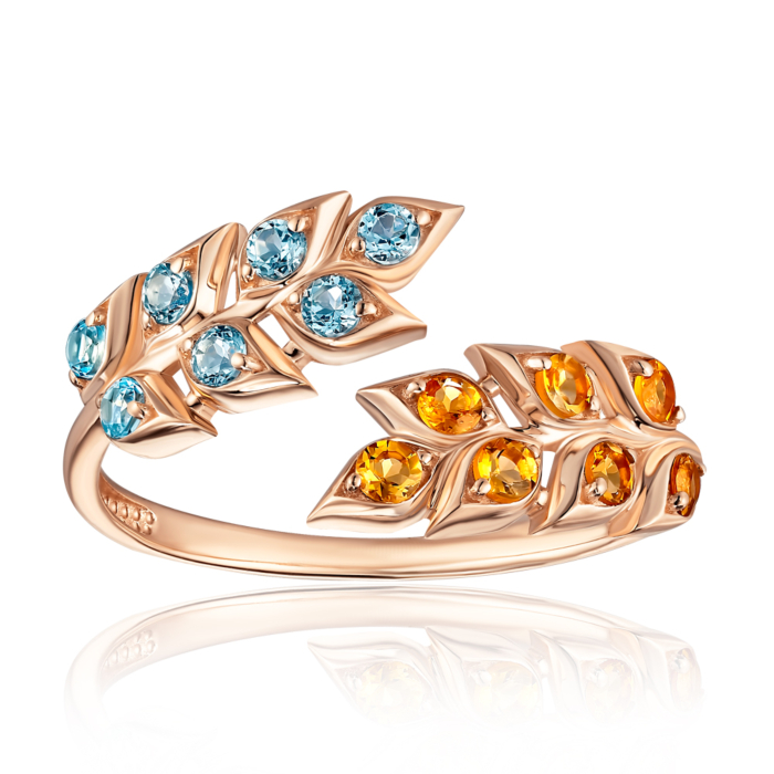 Золота каблучка з топазом та цитрином. Артикул 530495/01/0/16150