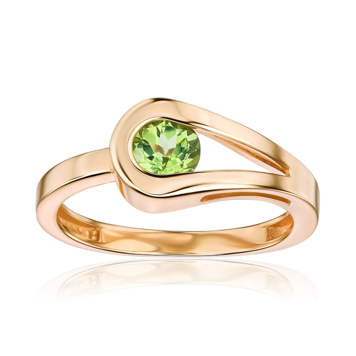 Золотое кольцо с хризолитом. Артикул 530499/01/0/6276