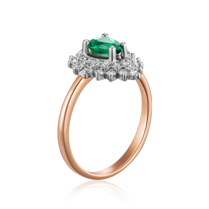 Золота каблучка зі смарагдом та діамантами. Артикул 53049/14/1/9591