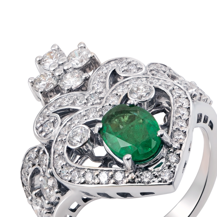 Золотое кольцо с изумрудом и бриллиантами. Артикул 53117/3б см