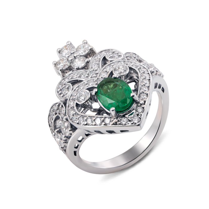 Золотое кольцо с изумрудом и бриллиантами. Артикул 53117/3б см