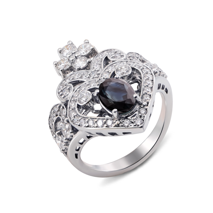 Золотое кольцо с сапфиром и бриллиантами. Артикул 53117/02/1/8168