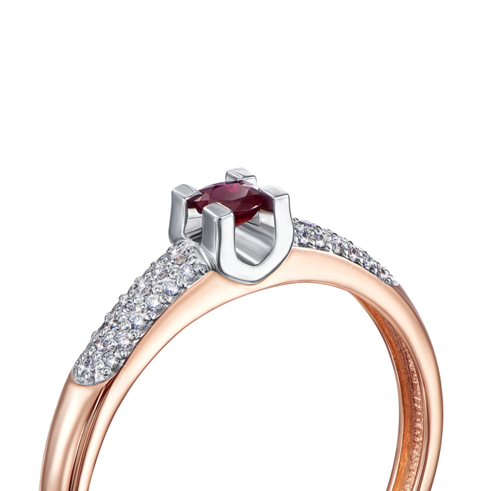 Золотое кольцо с рубином и бриллиантами. Артикул 53146/14/1/8438