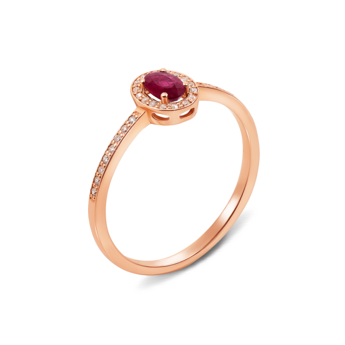 Золота каблучка з рубіном і діамантами. Артикул 53193/0.8Sруб