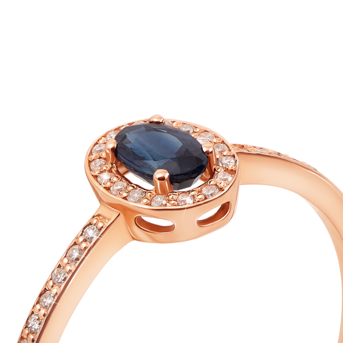 Золота каблучка з сапфіром і діамантами. Артикул 53193/0.8S сап