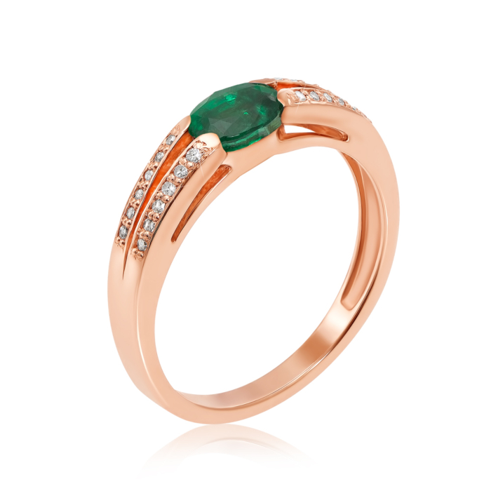 Золота каблучка зі смарагдом і діамантами. Артикул 53212/0.8S см