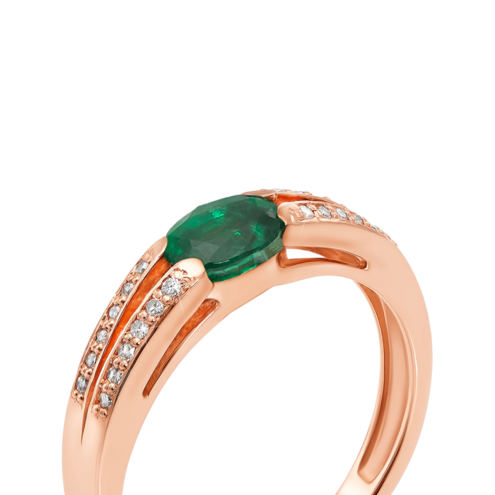 Золота каблучка зі смарагдом і діамантами. Артикул 53212/0.8S см