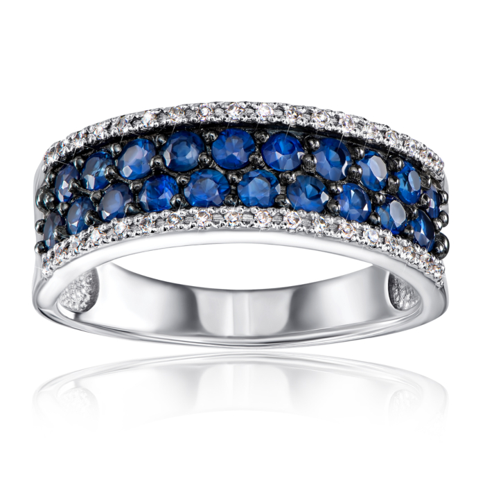 Золотое кольцо с сапфирами и бриллиантами. Артикул 53213/02/1/8120