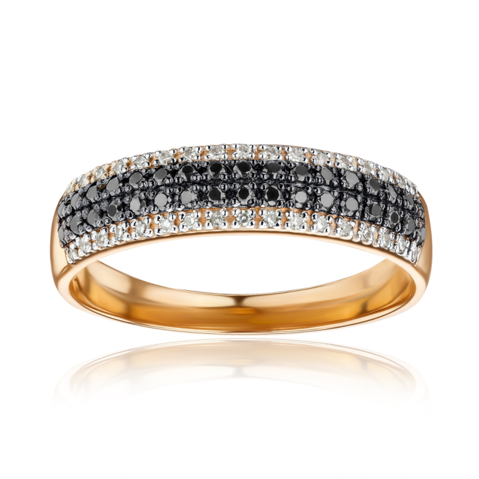 Золотое кольцо с черными и белыми бриллиантами 53317/01/1/11754