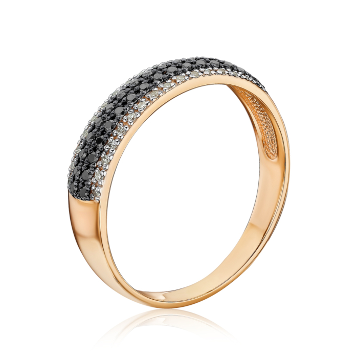 Золотое кольцо с черными и белыми бриллиантами 53317/01/1/11754