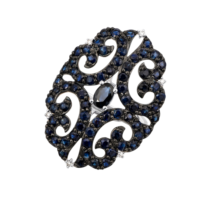 Золотое кольцо с бриллиантами и сапфирами. Артикул 53389/1.25б сап