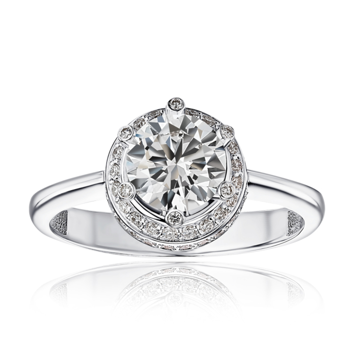 Золотое кольцо с экобриллиантами. Артикул 53393-L/02/1/11925