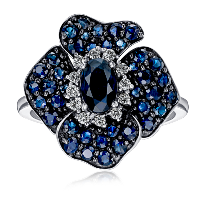 Золотое кольцо с сапфиром и бриллиантами (53413/02/1/8500)