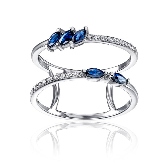 Золота каблучка з діамантами і сапфірами. Артикул 53458/02/1/8729