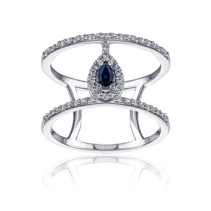 Золотое кольцо с сапфиром и бриллиантами. Артикул 53488/02/1/9646