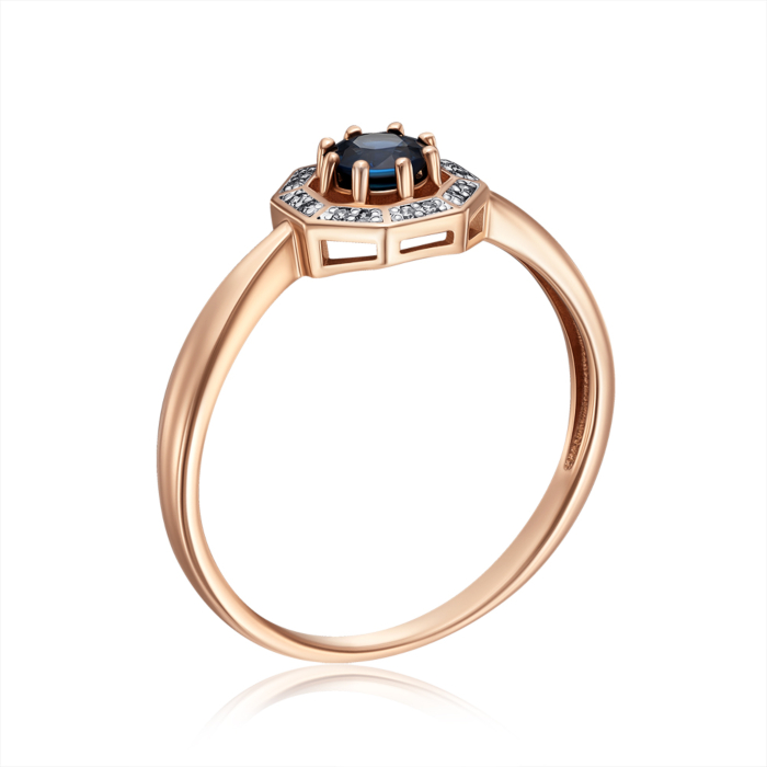 Золота каблучка з сапфіром та діамантами. Артикул 53508/01/1/9157