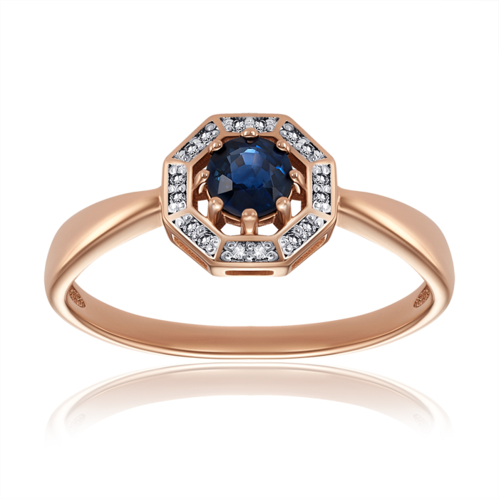 Золота каблучка з сапфіром та діамантами. Артикул 53508/01/1/9157