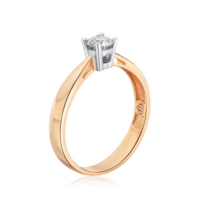 Золотое кольцо с экобриллиантом. Артикул 53537-L/14/1/11899