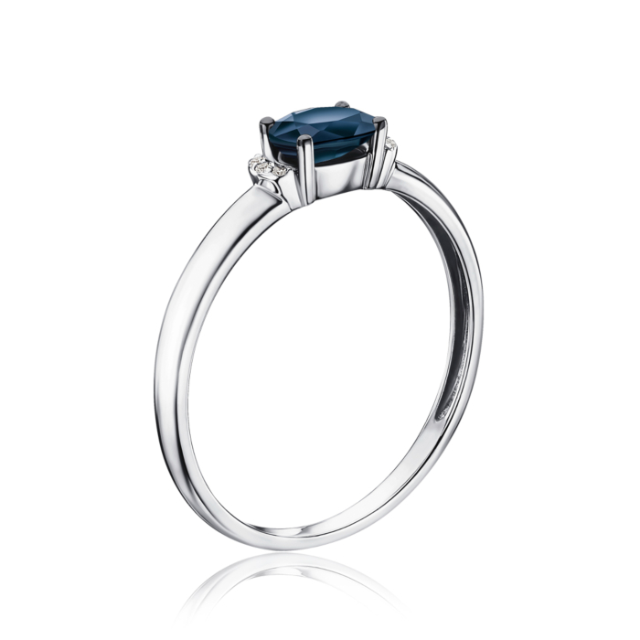 Каблучка з білого золота з сапфіром та діамантами 53543/02/1/8121