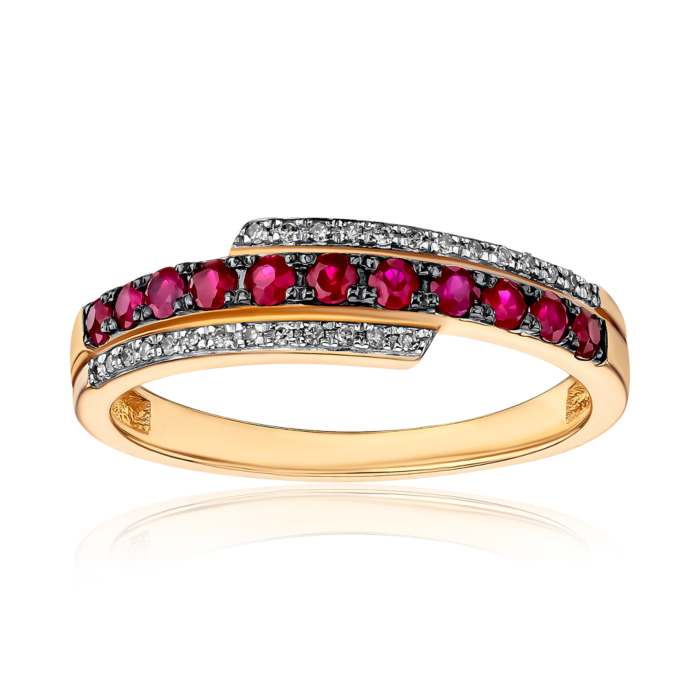 Золота каблучка з рубінами та діамантами. Артикул 53590/01/1/10546