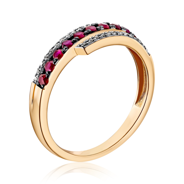 Золота каблучка з рубінами та діамантами. Артикул 53590/01/1/10546