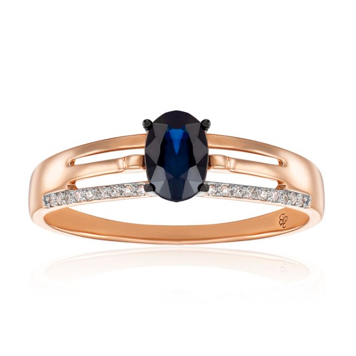 Золота каблучка з діамантами і сапфіром. Артикул 53607/01/1/10362