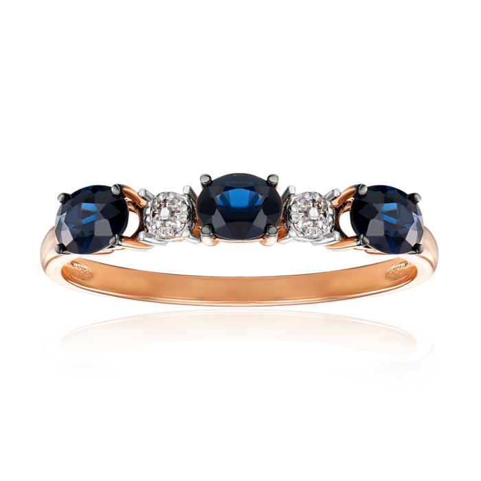 Золота каблучка з діамантами і сапфірами. Артикул 53632/01/1/10434