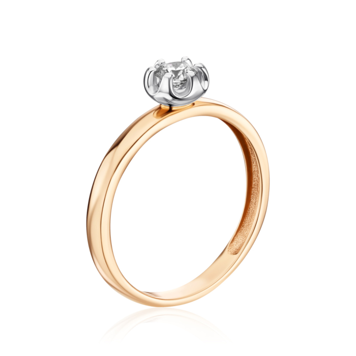Кольцо в комбинированном золоте с бриллиантом 53642-3.5/14/1/8014