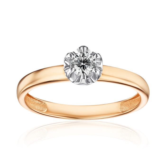 Кольцо в комбинированном золоте с бриллиантом 53642-3.5/14/1/8014
