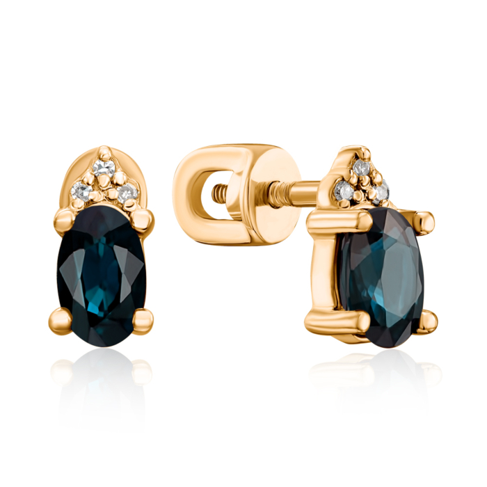 Золоті сережки-пусети з сапфіром та діамантами 53718/01/1/8051