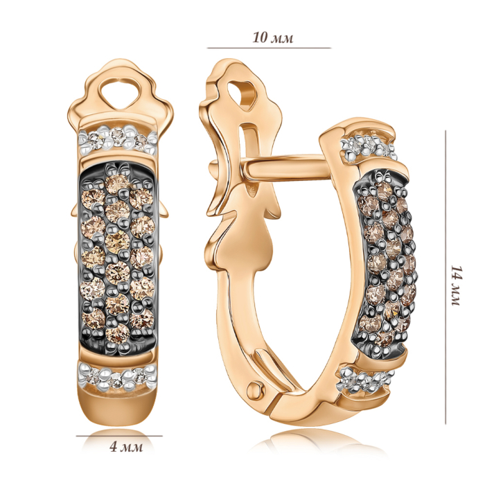 Золоті сережки з коричневими та білими діамантами 53721/01/1/8119