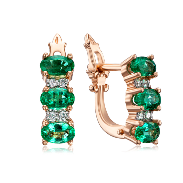 Золоті сережки зі смарагдами і діамантами. Артикул 53740/1.25см