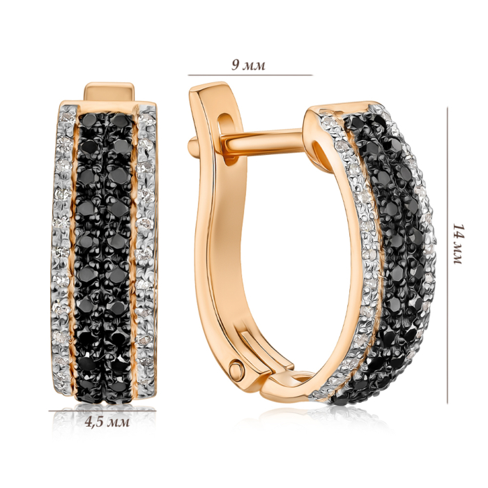 Золотые серьги с черными и белыми бриллиантами 53745/01/1/11754