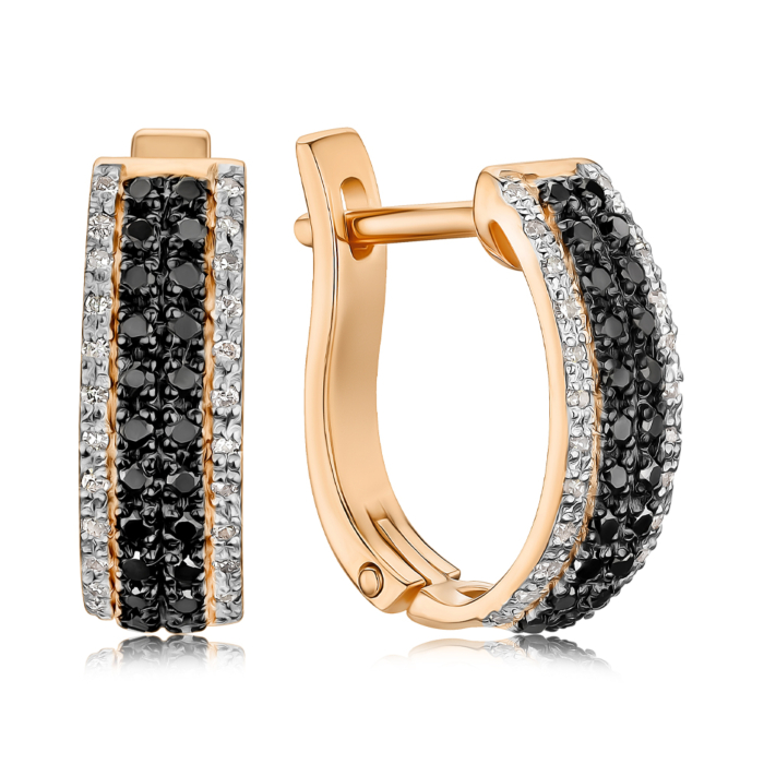 Золотые серьги с черными и белыми бриллиантами 53745/01/1/11754