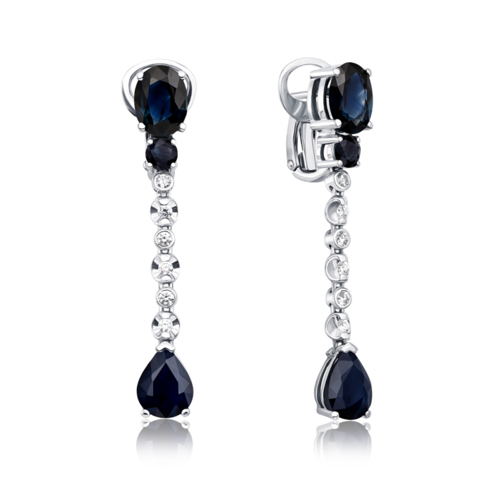 Золоті сережки-підвіски з сапфірами та діамантами. Артикул 53773/02/1/8146 (53773/2б сап)