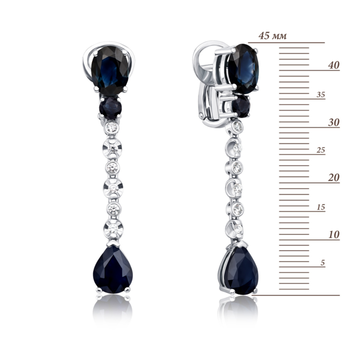 Золоті сережки-підвіски з сапфірами та діамантами. Артикул 53773/02/1/8146 (53773/2б сап)