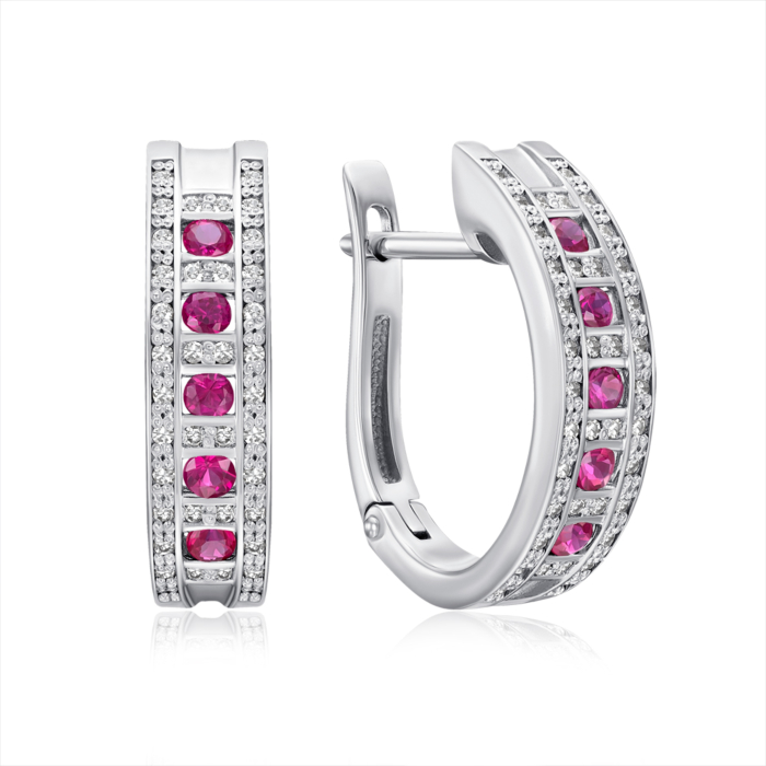 Золоті сережки з рубінами і діамантами. Артикул 53793/02/1/8276