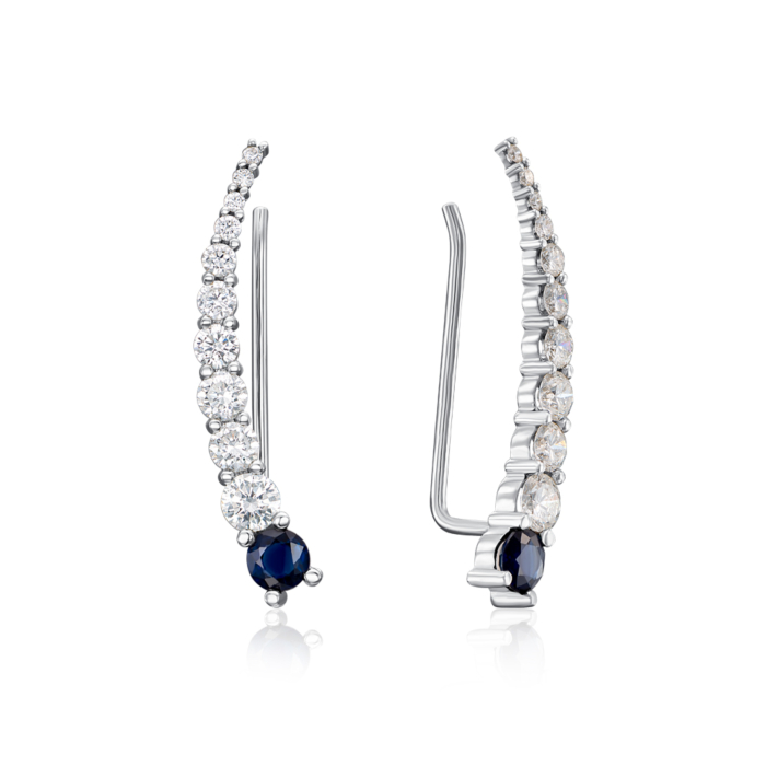 Золотые серьги-каффы с бриллиантами и сапфиром. Артикул 53795/02/1/8244