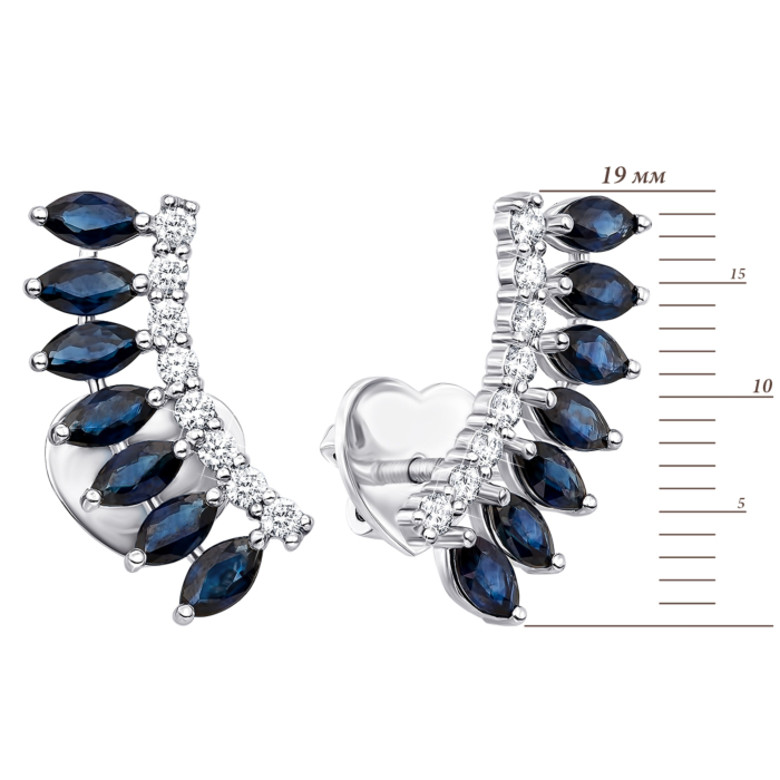 Золотые серьги-каффы с бриллиантами и сапфирами. Артикул 53796/02/1/8255