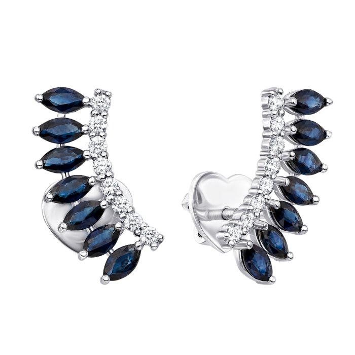 Золотые серьги-каффы с бриллиантами и сапфирами. Артикул 53796/02/1/8255