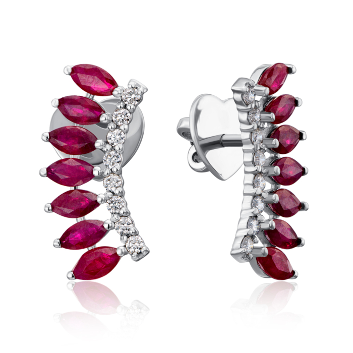 Золоті сережки-кафи з рубінами і діамантами. Артикул 53796/02/1/8347