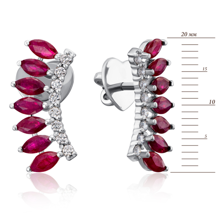 Золоті сережки-кафи з рубінами і діамантами. Артикул 53796/02/1/8347