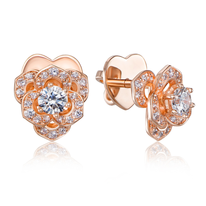 Золоті пусети «Квіти» з діамантами. Артикул 53810/01/0/8442