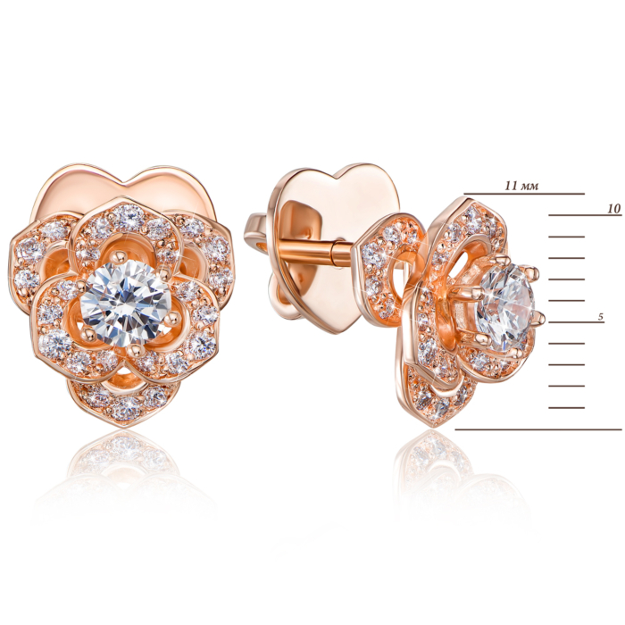 Золоті пусети «Квіти» з діамантами. Артикул 53810/01/0/8442