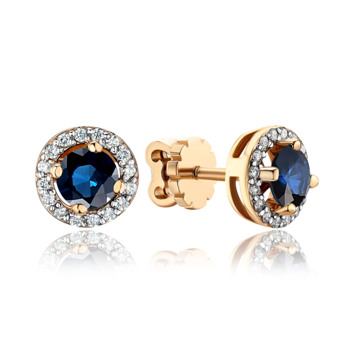 Золоті сережки з сапфіром та діамантами. Артикул 53847/01/1/9248