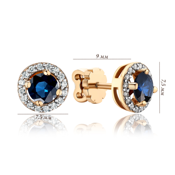 Золоті сережки з сапфіром та діамантами. Артикул 53847/01/1/9248